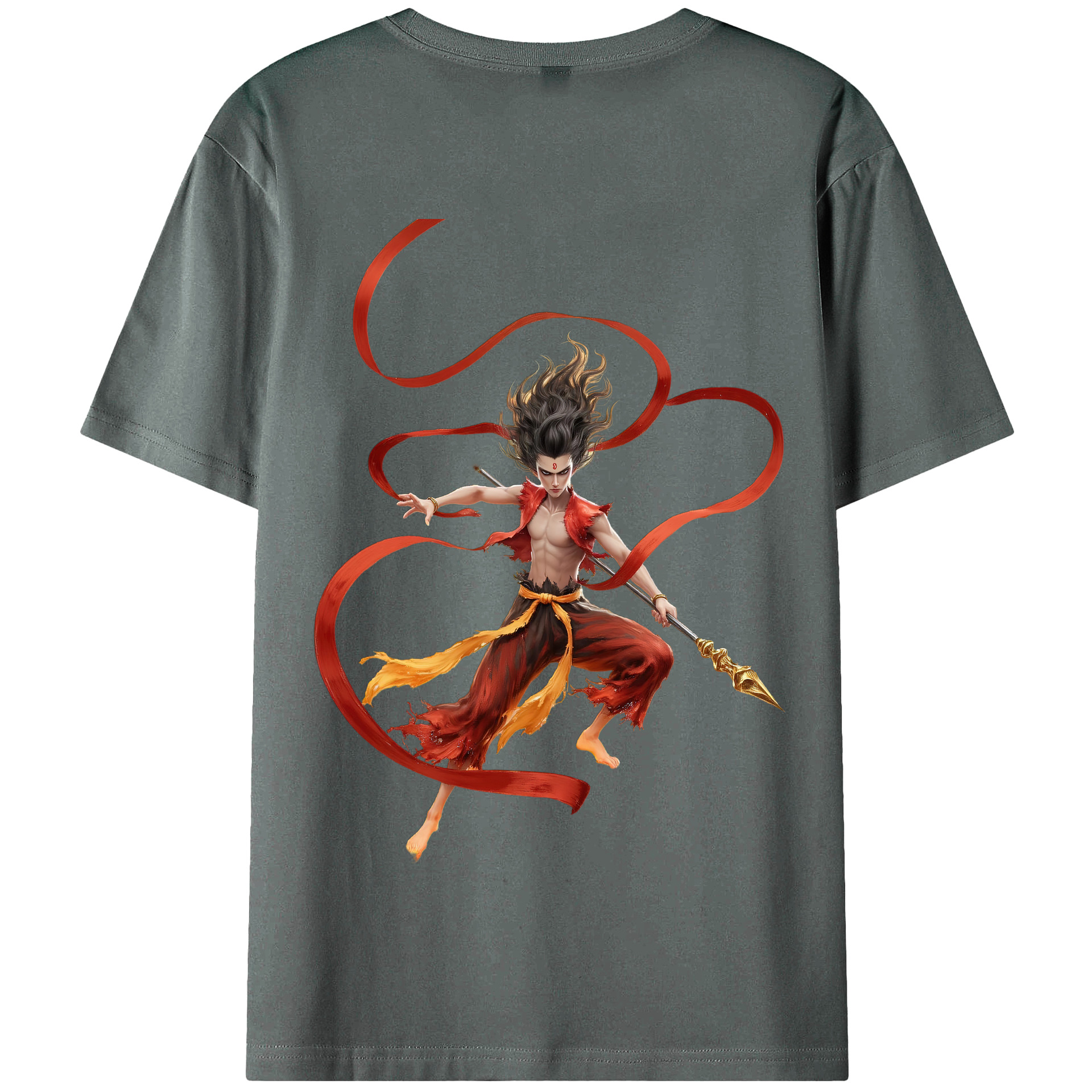 （画像用） Ne Zha 2 ナタ 魔童の大暴れ 綿100％半袖Tシャツ（背面プリント）